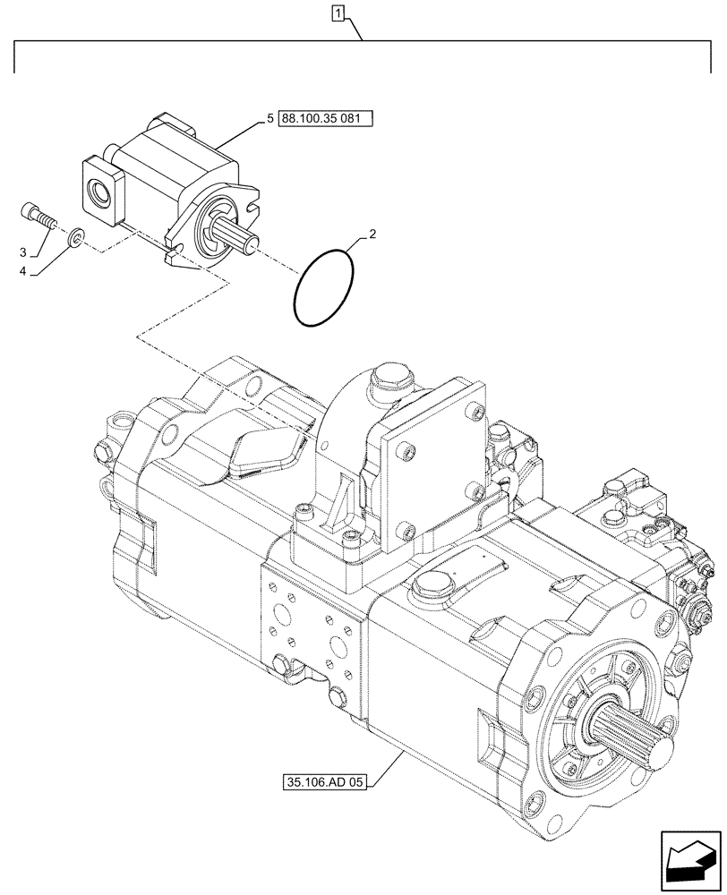 Схема запчастей Case CX500D RTC - (88.100.35[080]) - DIA KIT, CLAMSHELL BUCKET, ROTATION, W/ ELECTRICAL PROPORTIONAL CONTROL, HYDRAULIC PUMP, GEAR (88) - ACCESSORIES