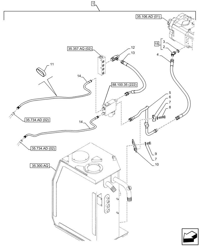 Схема запчастей Case CX350D LC - (88.100.35[223]) - DIA KIT, QUICK COUPLER, SOLENOID VALVE, HYDRAULIC LINE (88) - ACCESSORIES