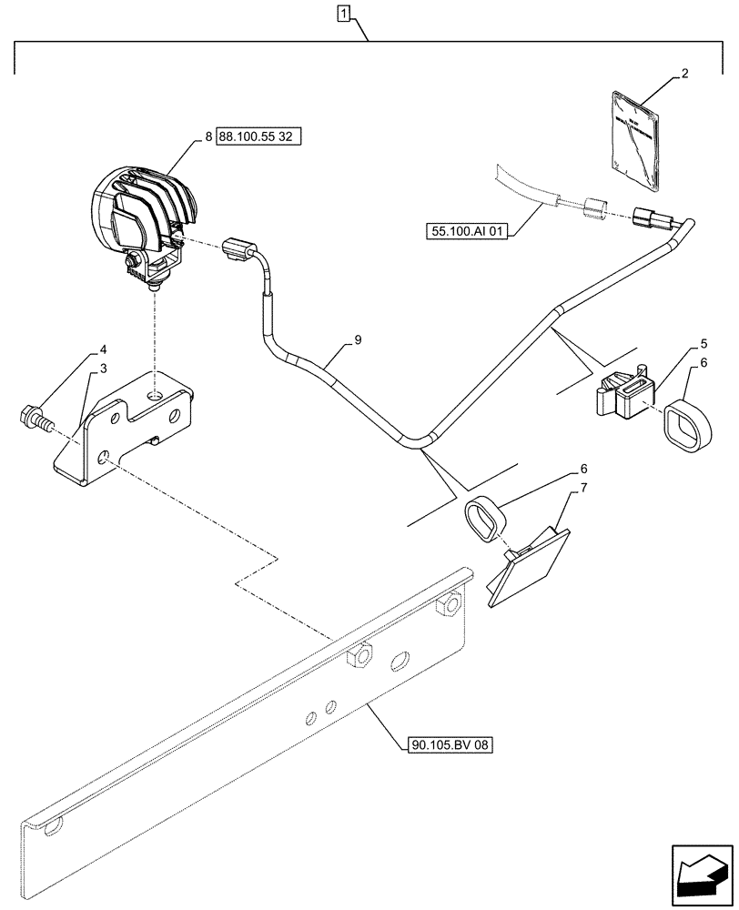 Схема запчастей Case CX490D RTC - (88.100.55[31]) - DIA KIT, RIGHT, SIDE CAMERA, LIGHT (88) - ACCESSORIES