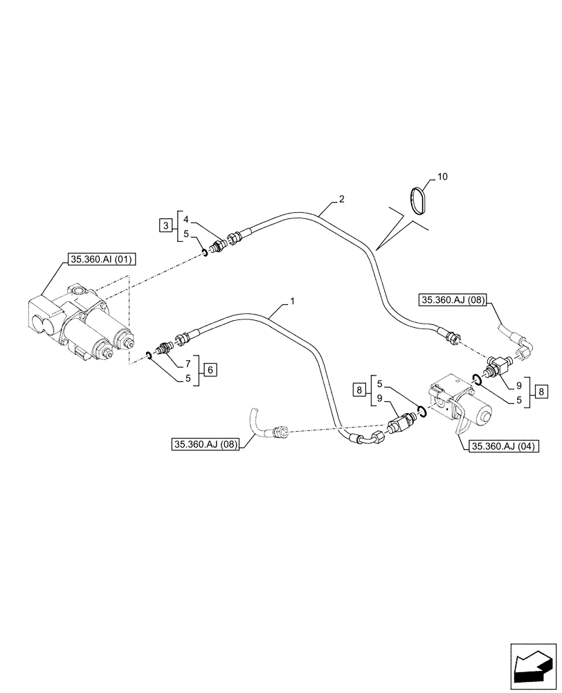 Схема запчастей Case CX210D NLC - (35.360.AJ[07]) - VAR - 461869, 461870 - HAMMER CIRCUIT, SOLENOID VALVE, LINES, HIGH FLOW, W/ ELECTRICAL PROPORTIONAL CONTROL (35) - HYDRAULIC SYSTEMS