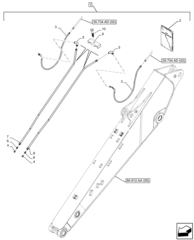 Схема запчастей Case CX350D LC - (88.100.35[244]) - DIA KIT, QUICK COUPLER, HYDRAULIC LINE, ARM (L=3.25M) (88) - ACCESSORIES