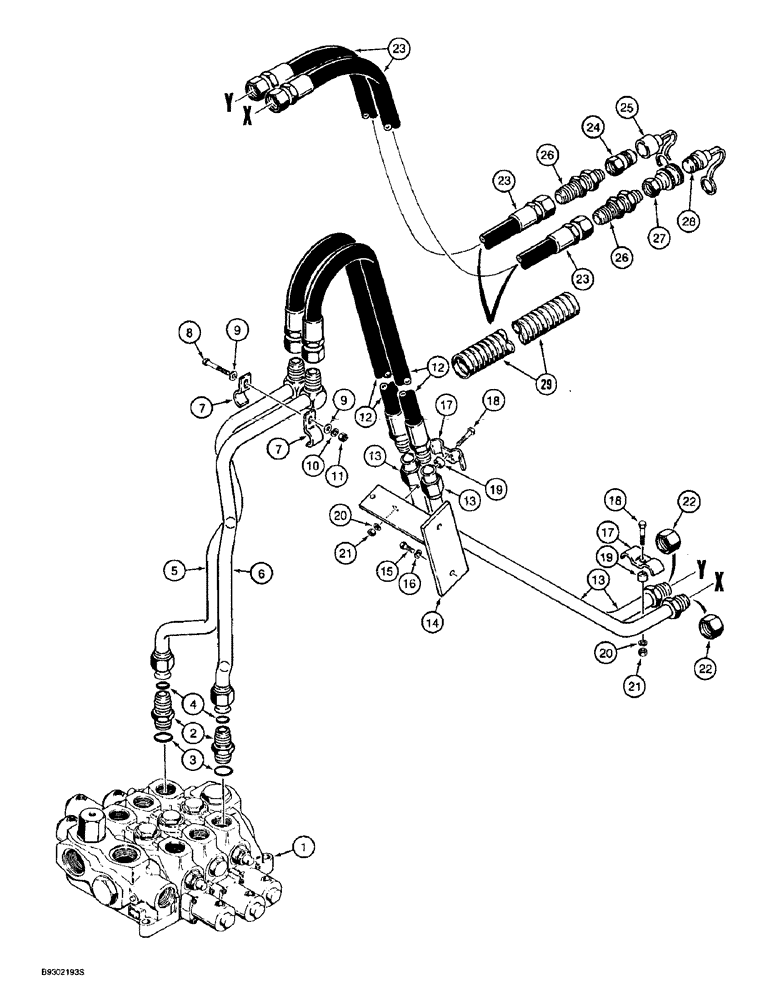 Схема запчастей Case 721B - (8-020) - HYDRAULIC CIRCUIT, THREE SPOOL VALVE TO AUXILIARY BUCKET COUPLING ,XT LOADER (08) - HYDRAULICS