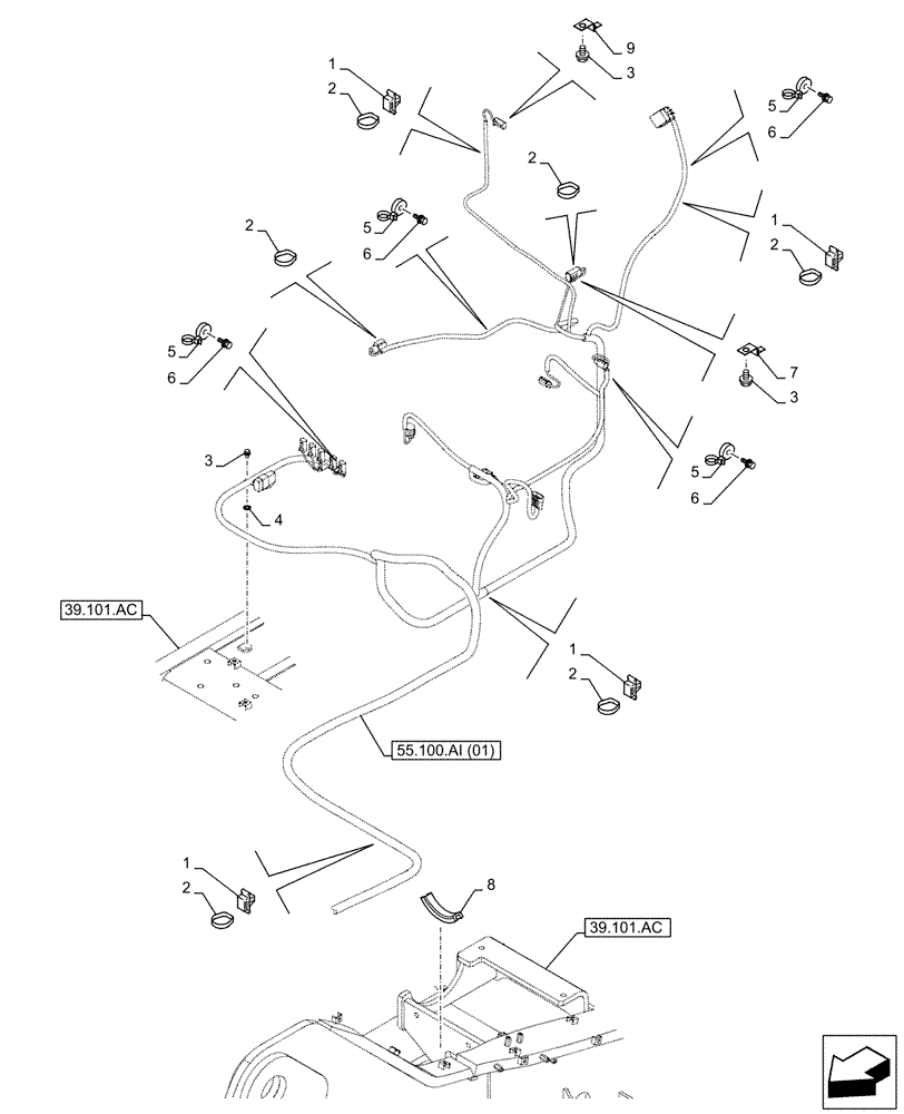 Схема запчастей Case CX210D NLC - (55.100.AI[04]) - MAIN, WIRE HARNESS, CABLE CLIP (55) - ELECTRICAL SYSTEMS