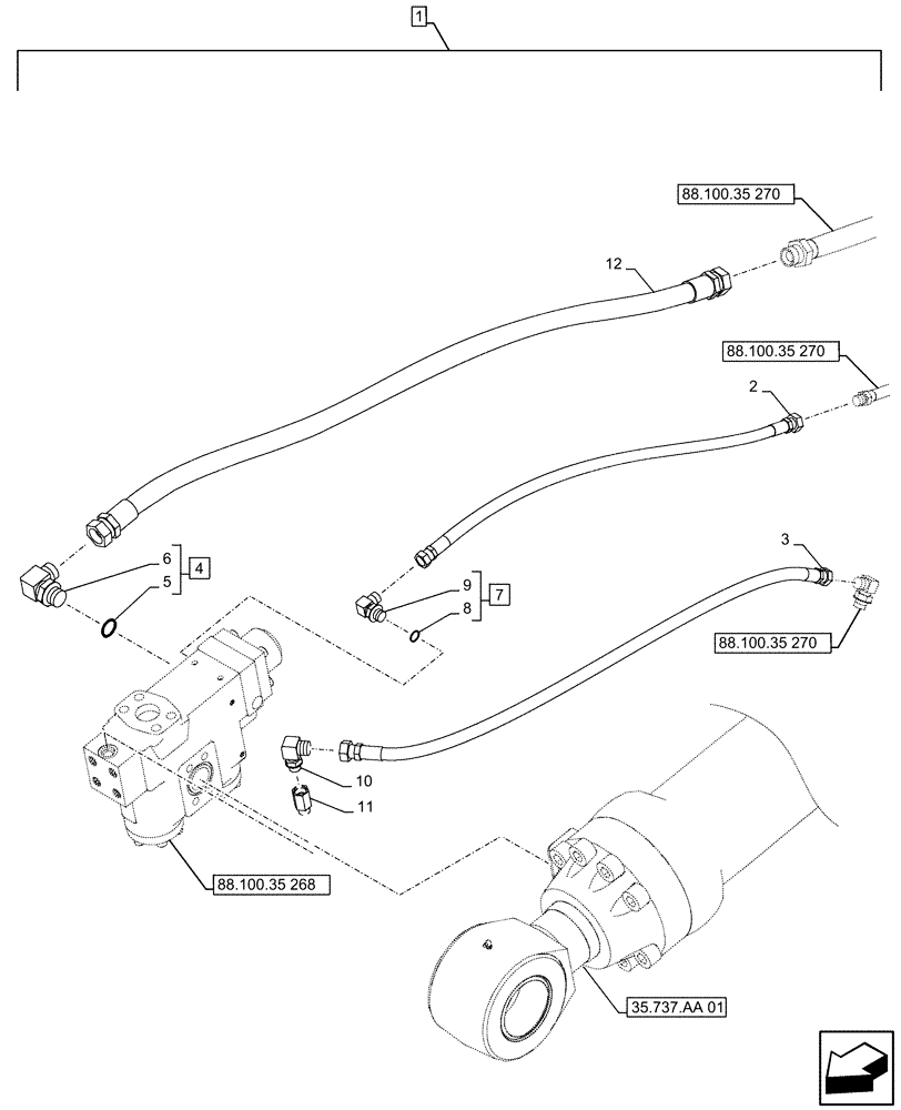 Схема запчастей Case CX500D LC - (88.100.35[276]) - DIA KIT, SAFETY VALVE, ARM, LIFT CYLINDER, CHECK VALVE, LINE (88) - ACCESSORIES