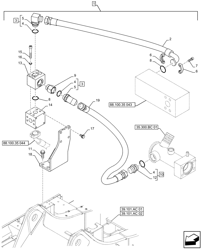 Схема запчастей Case CX490D RTC - (88.100.35[042]) - DIA KIT, HAMMER CIRCUIT, HIGH FLOW, W/ ELECTRICAL PROPORTIONAL CONTROL, MANIFOLD VALVE, LINE (88) - ACCESSORIES