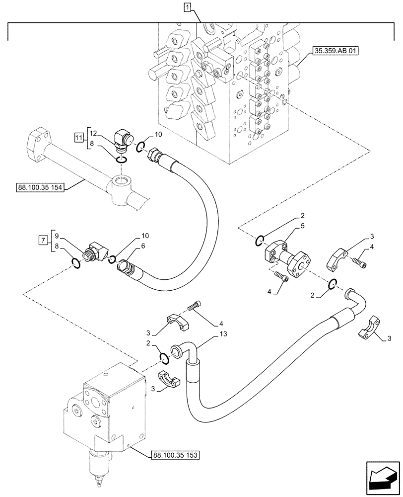 Схема запчастей Case CX500D RTC - (88.100.35[155]) - DIA KIT, HAMMER CIRCUIT, HIGH FLOW, SHEARS, W/ ELECTRICAL PROPORTIONAL CONTROL, SELECTOR, VALVE (88) - ACCESSORIES