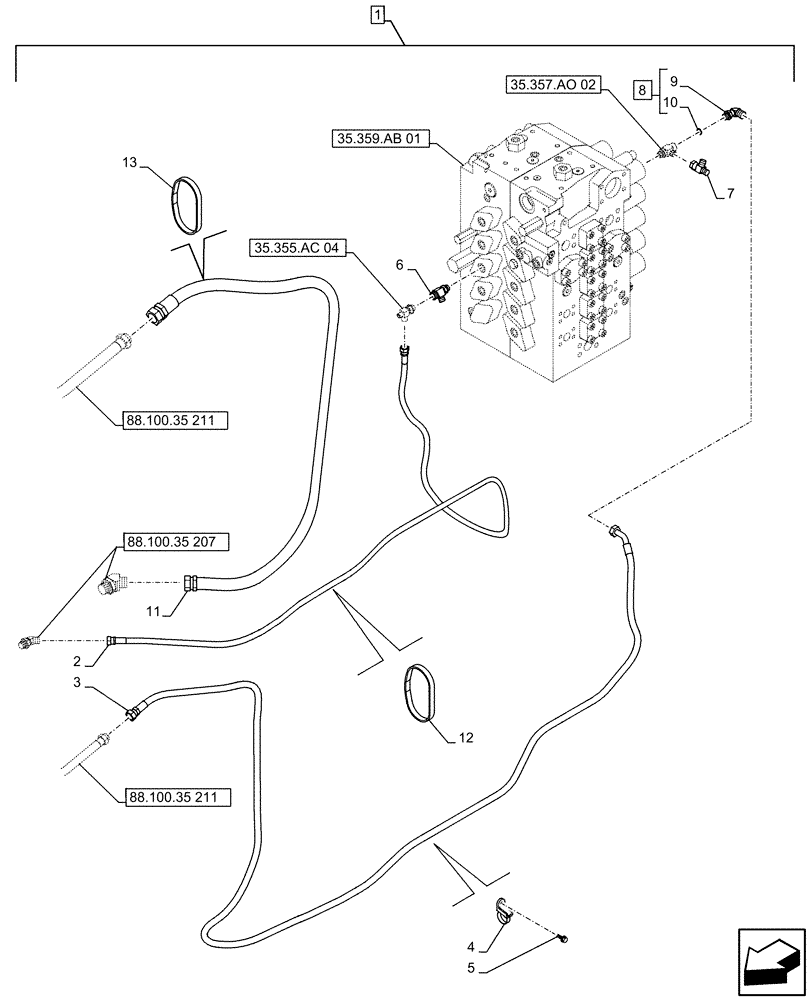 Схема запчастей Case CX490D RTC - (88.100.35[212]) - DIA KIT, SAFETY VALVE, ARM, LIFT CYLINDER, CHECK VALVE, LINE (88) - ACCESSORIES