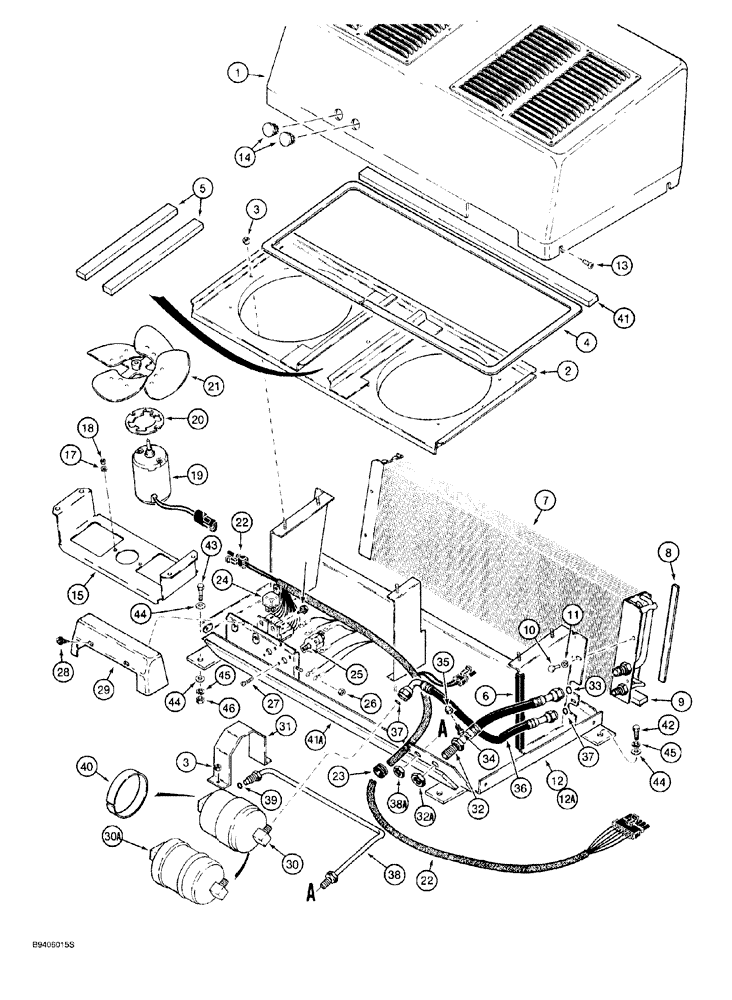 Схема запчастей Case 921 - (9-071A) - AIR CONDITIONING CONDENSER AND MOUNTING, CONDENSER HARNESS WITH TWO RELAYS (09) - CHASSIS/ATTACHMENTS