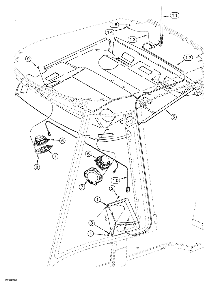 Схема запчастей Case 580SL - (4-044) - RADIO MOUNTING BOX, ANTENNA AND SPEAKERS (04) - ELECTRICAL SYSTEMS