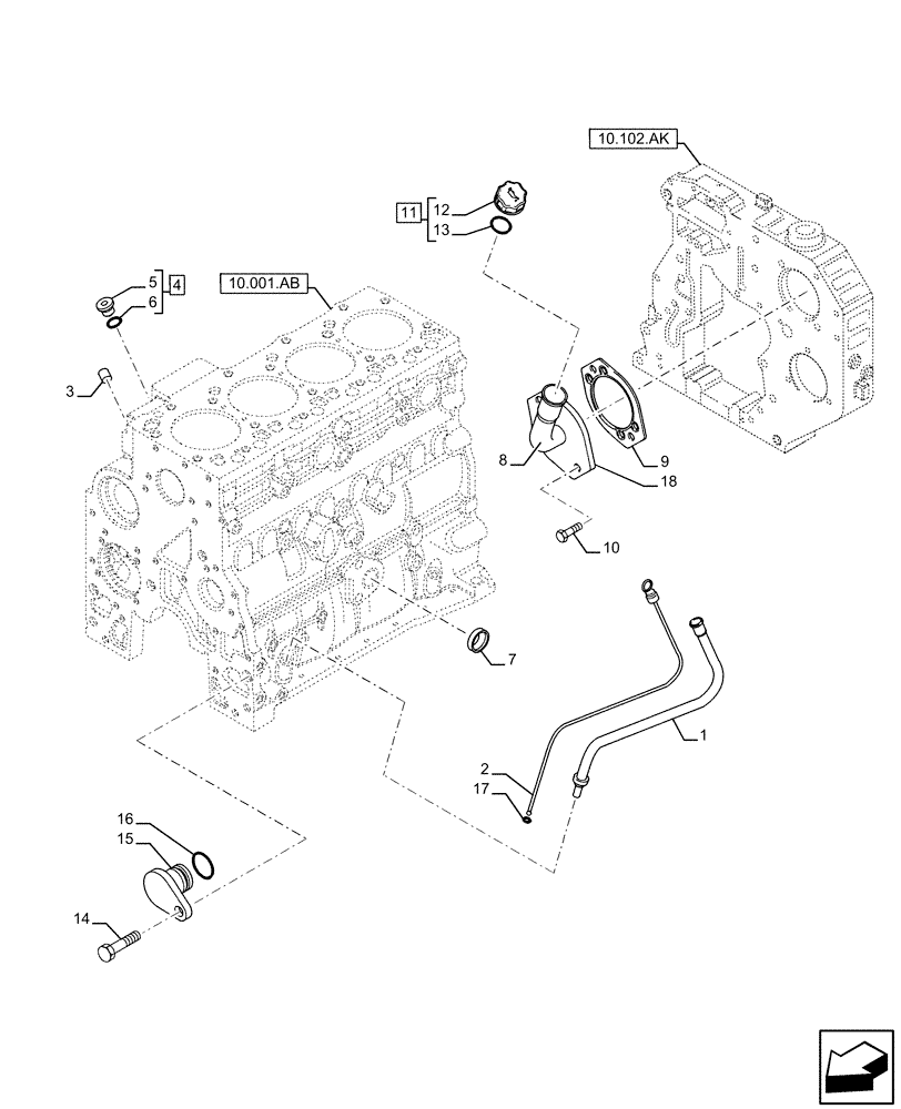 Схема запчастей Case F4HFE413N B006 - (10.304.AJ) - DIPSTICK & OIL FILL TUBE (10) - ENGINE