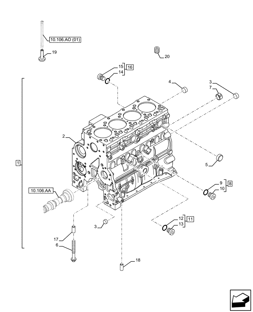 Схема запчастей Case F4HFE413N B007 - (10.001.AB) - CRANKCASE (10) - ENGINE