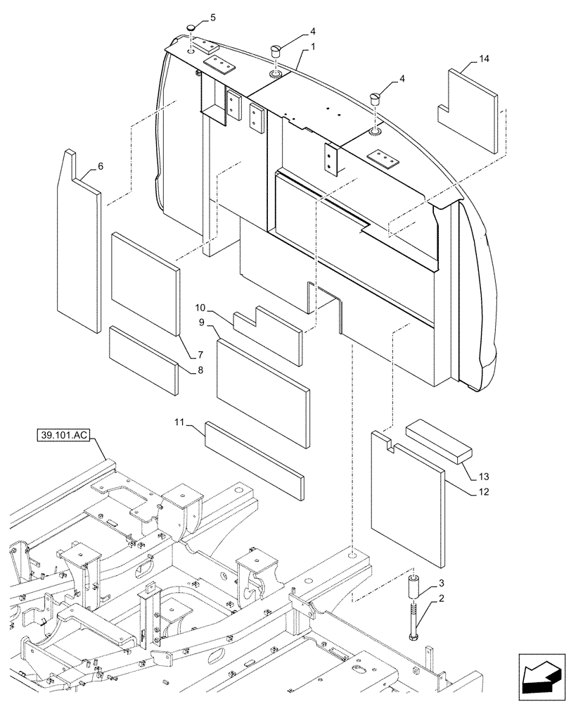 Схема запчастей Case CX210D NLC - (39.140.AM) - COUNTERWEIGHT, INSULATION (39) - FRAMES AND BALLASTING