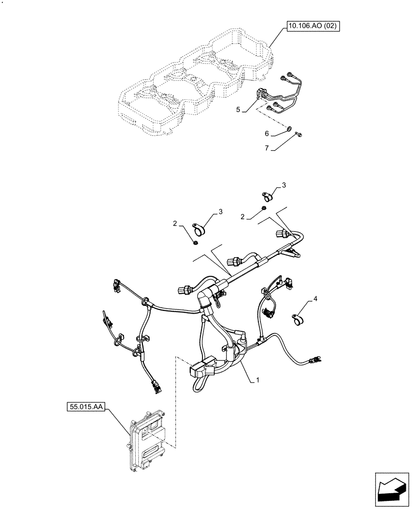 Схема запчастей Case F4HFE413N B007 - (55.010.AA) - ENGINE, CABLE (55) - ELECTRICAL SYSTEMS