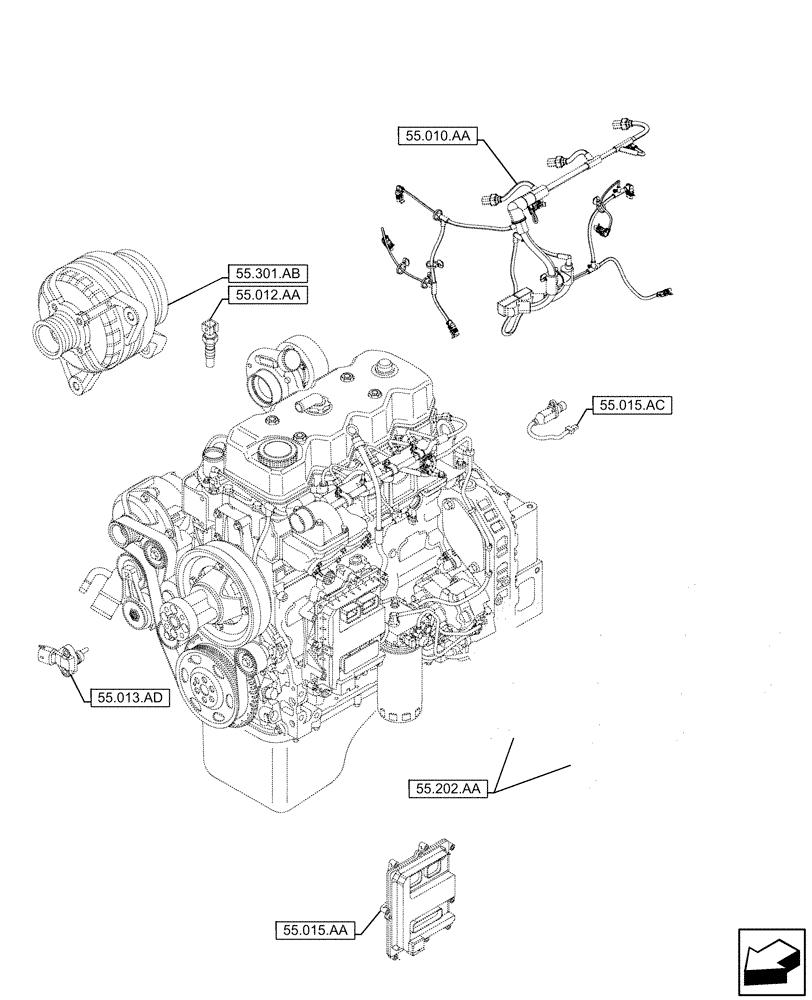 Схема запчастей Case F4HFE413N B007 - (55.000.00) - SECTION INDEX - ELECTRICAL SYSTEMS (55) - ELECTRICAL SYSTEMS