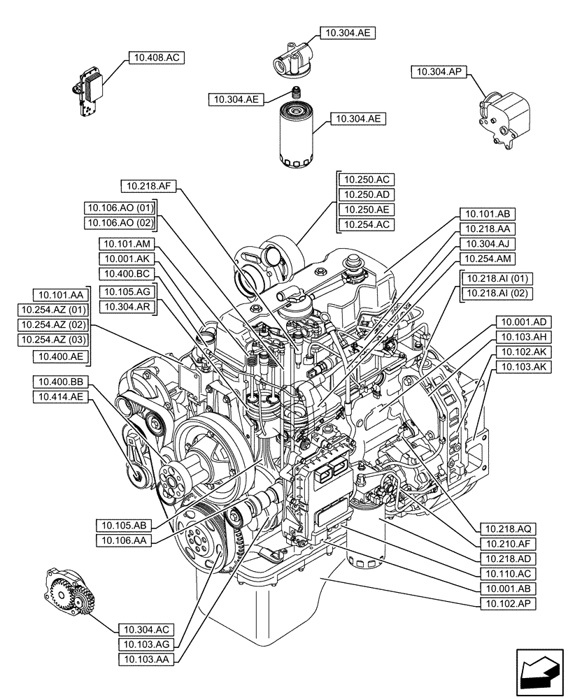 Схема запчастей Case F4HFE413N B006 - (00.000.10) - PICTORIAL INDEX - ENGINE (00) - GENERAL & PICTORIAL INDEX
