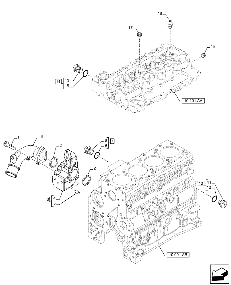 Схема запчастей Case F4HFE413N B006 - (10.400.AE) - COOLANT HEATING LINES (10) - ENGINE