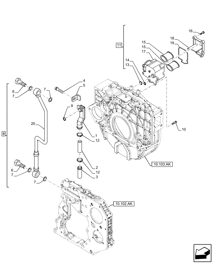 Схема запчастей Case F4HFE413N B007 - (10.304.AP) - ENGINE BREATHER (10) - ENGINE