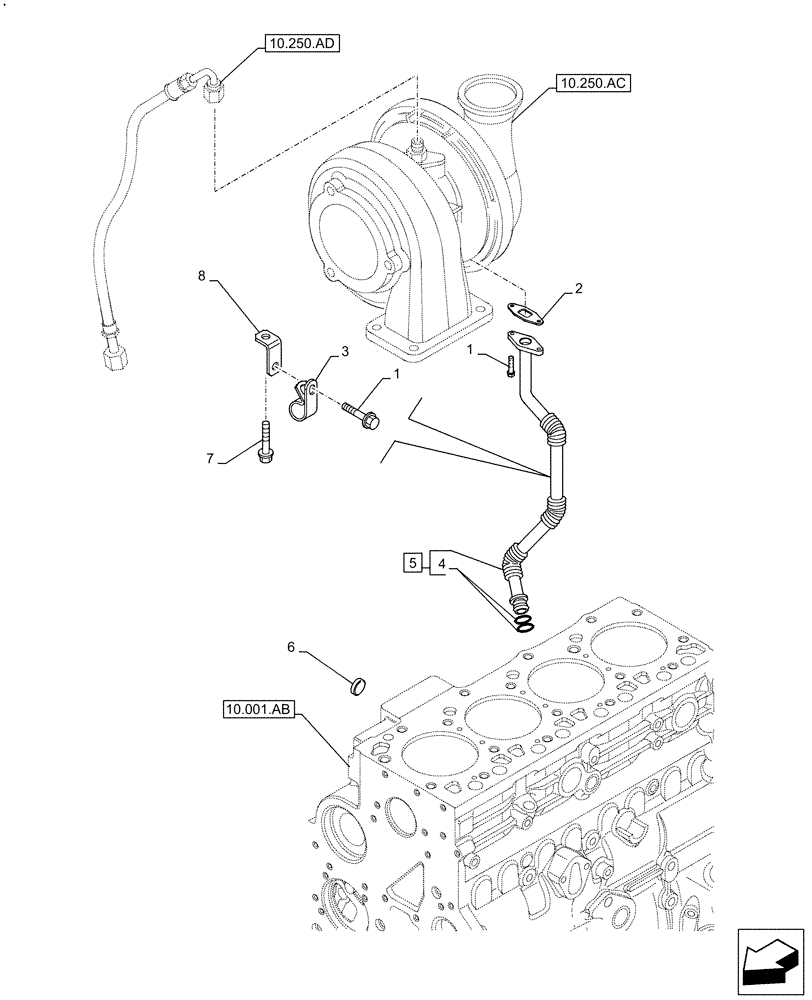 Схема запчастей Case F4HFE413N B006 - (10.250.AE) - TURBOCHARGER OIL RETURN LINE (10) - ENGINE