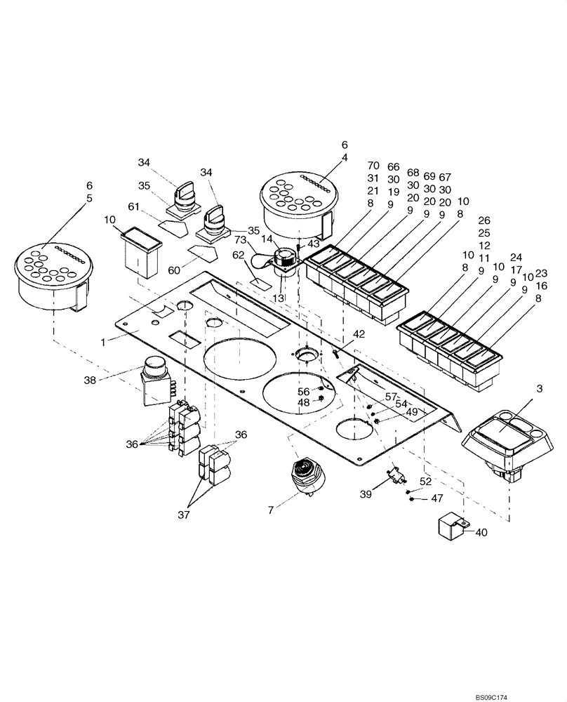 Схема запчастей Case DV210 - (55.512.01) - DASH BOARD SWITCHES AND GAUGES (GROUP 408-1-ND143127) (55) - ELECTRICAL SYSTEMS