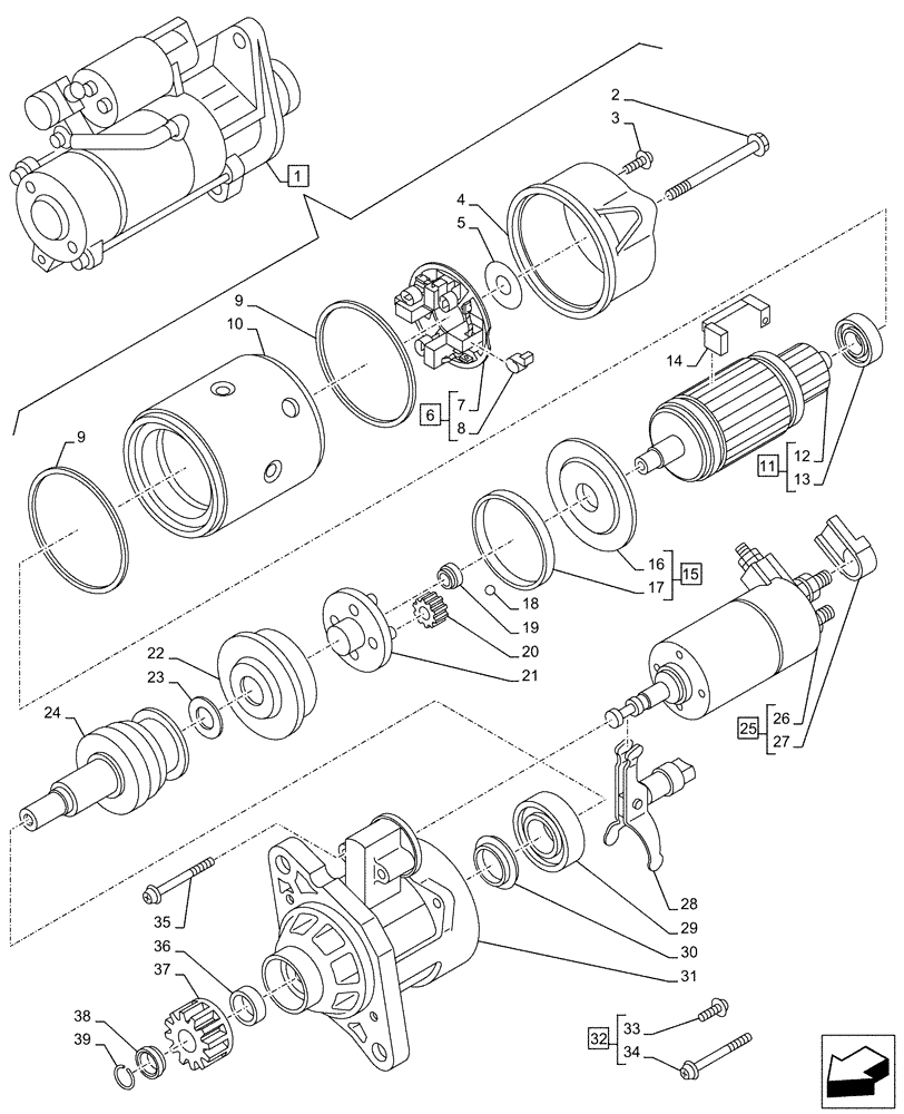 Схема запчастей Case AQ-6UZ1XASS01 - (55.201.AE[02]) - STARTER MOTOR, COMPONENTS (55) - ELECTRICAL SYSTEMS