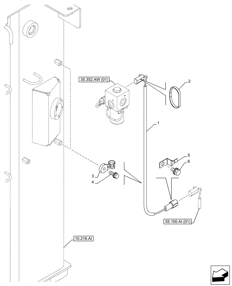 Схема запчастей Case CX210D NLC - (55.408.CK) - VAR - 461568 - LOCKOUT SOLENOID VALVE, SENSOR, FREE SWING (55) - ELECTRICAL SYSTEMS