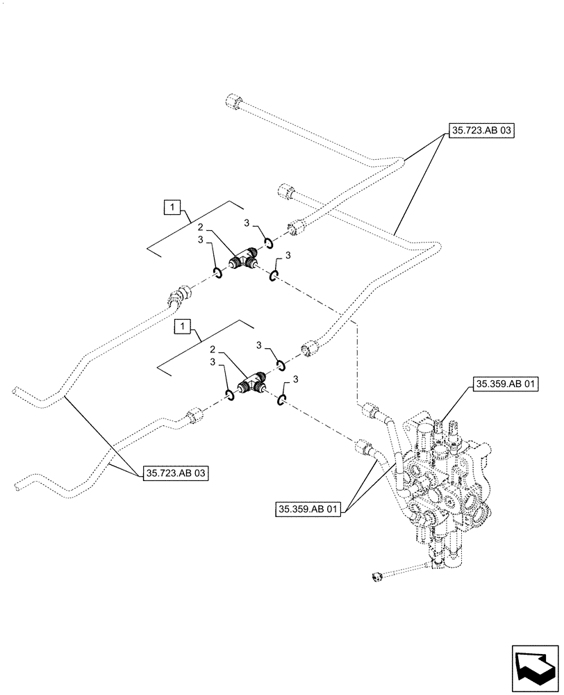 Схема запчастей Case 570N EP - (35.701.BR[01]) - HYD CONNECTOR, W/O RIDE CONTROL (35) - HYDRAULIC SYSTEMS