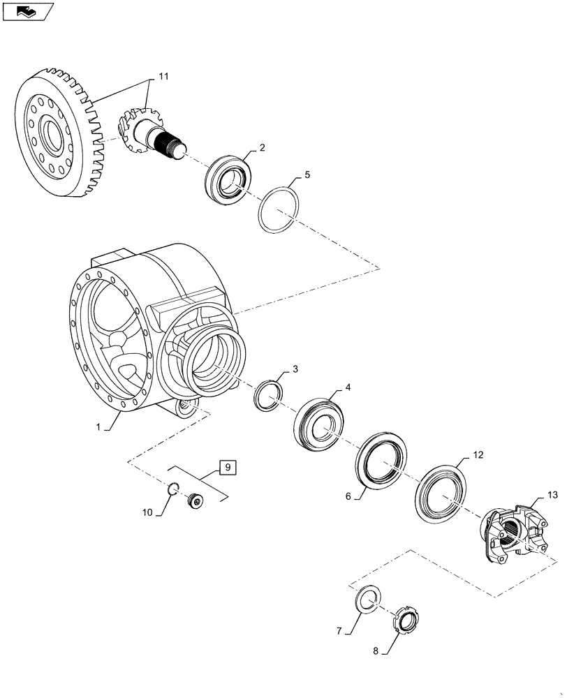 Схема запчастей Case 521F - (25.100.AD[01]) - VAR - 782122, 424235 - AXLE HOUSING AND DRIVE, STANDARD AND HEAVY DUTY (25) - FRONT AXLE SYSTEM