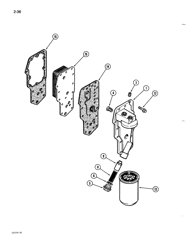 Схема запчастей Case 1086B - (2-036) - OIL FILTER AND COOLER, 6T-590 ENGINE (02) - ENGINE