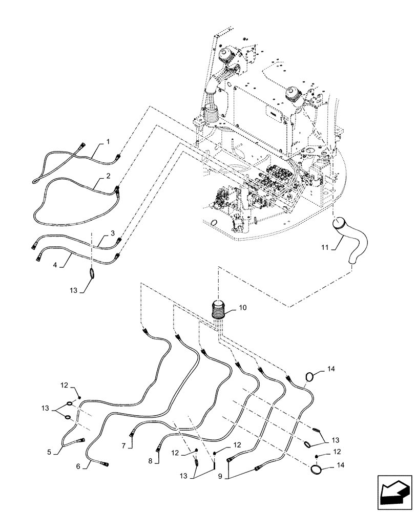 Схема запчастей Case CX36B - (35.204.BJ[02]) - CONTROL, LINES, REMOTE - BHL MULTI (35) - HYDRAULIC SYSTEMS