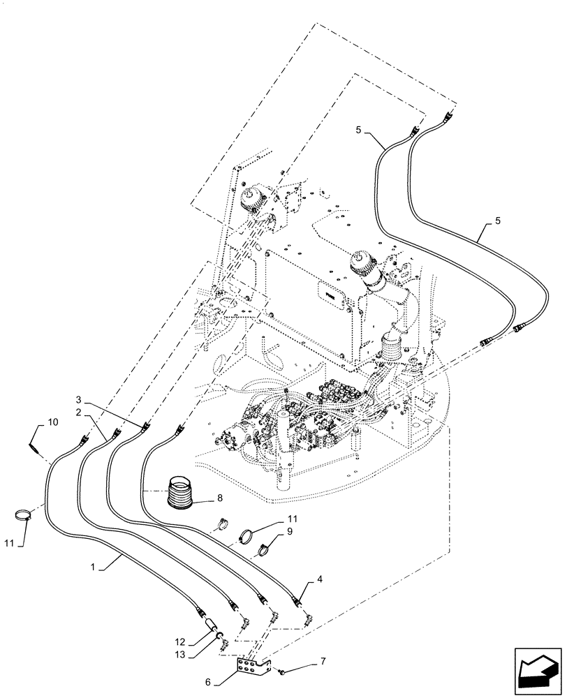 Схема запчастей Case CX36B - (35.204.BJ[01]) - CONTROL, LINES, REMOTE - BHL MULTI (35) - HYDRAULIC SYSTEMS