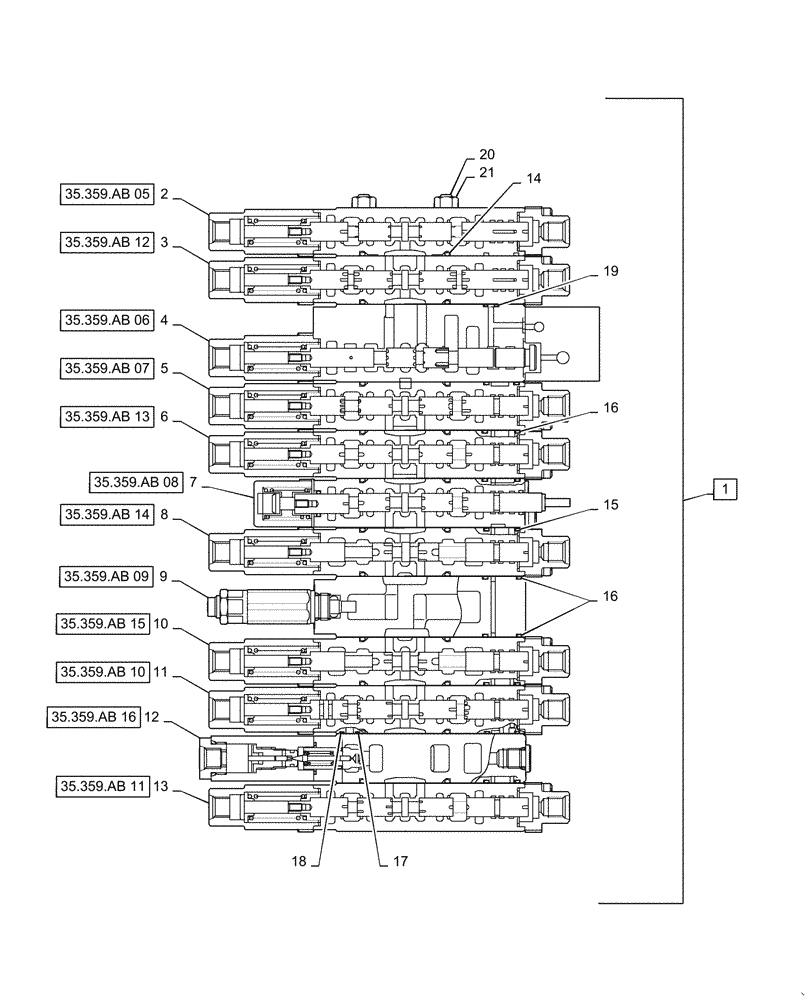 Схема запчастей Case CX36B - (35.359.AB[04]) - VALVE, ASSY, CONTROL, NIBBLER & BREAKER (35) - HYDRAULIC SYSTEMS