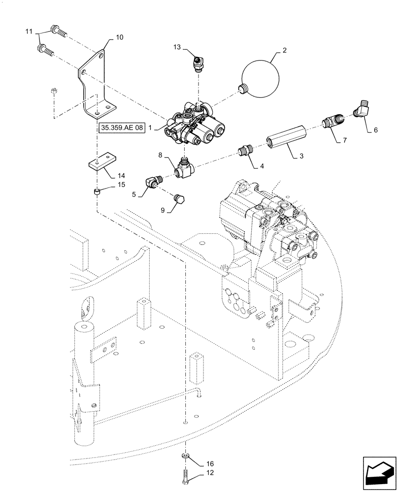 Схема запчастей Case CX36B - (35.359.AE[07]) - CONTROL, LINES, VALVE (35) - HYDRAULIC SYSTEMS