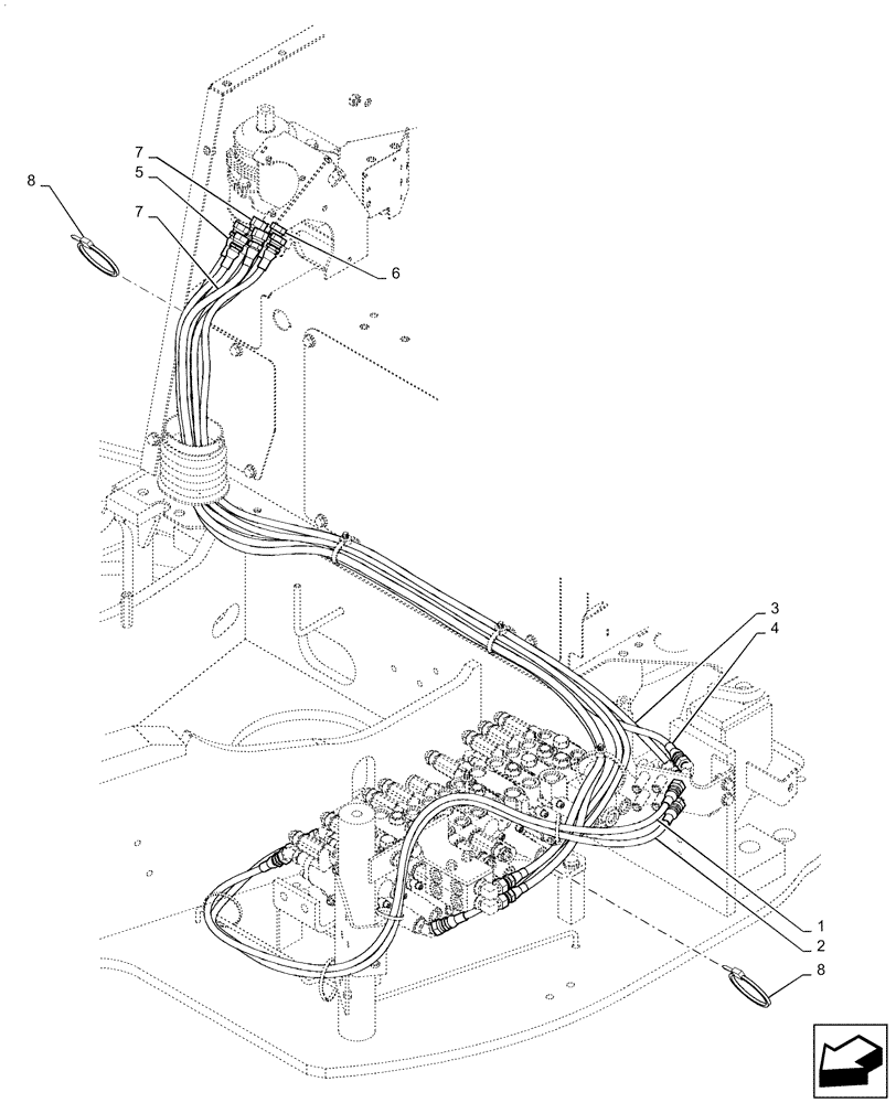 Схема запчастей Case CX36B - (35.204.BJ[04]) - CONTROL, LINES, REMOTE - BHL MULTI, ANGLE, DOZER (35) - HYDRAULIC SYSTEMS