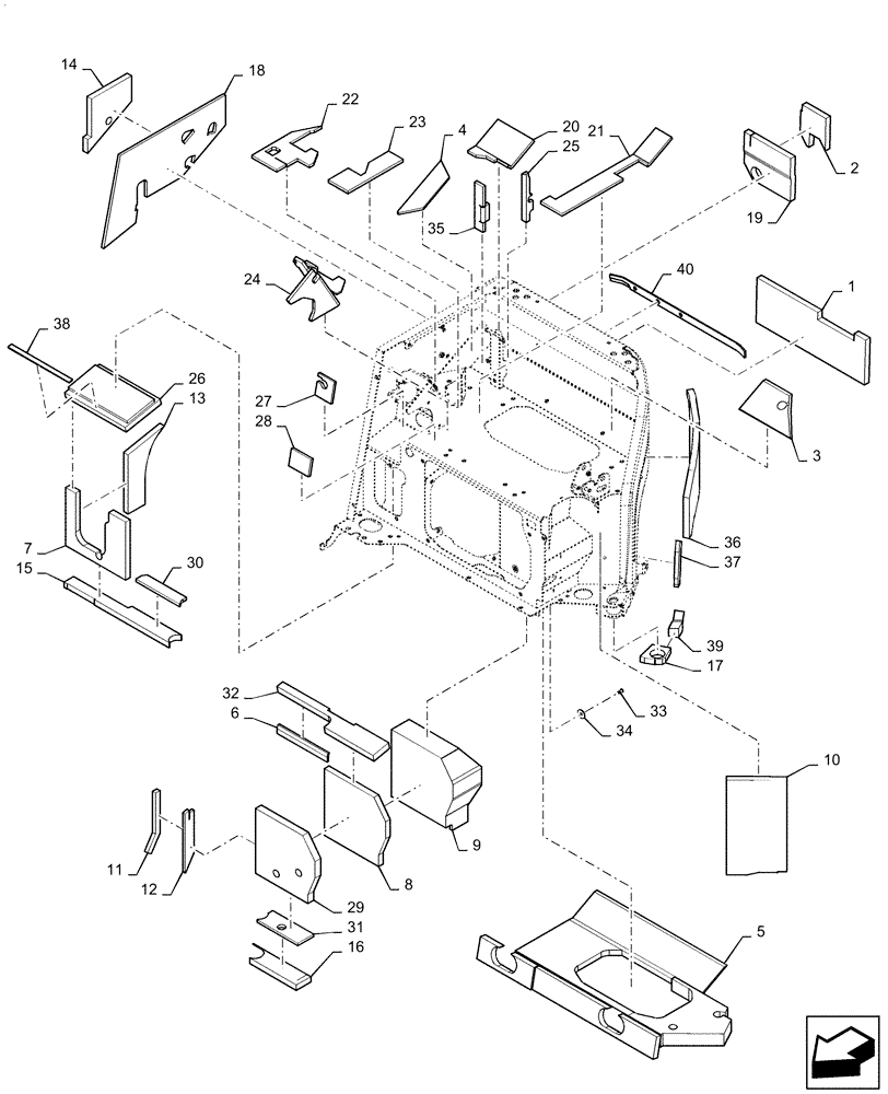 Схема запчастей Case CX36B - (90.151.AN[03]) - STAND, ASSY (90) - PLATFORM, CAB, BODYWORK AND DECALS