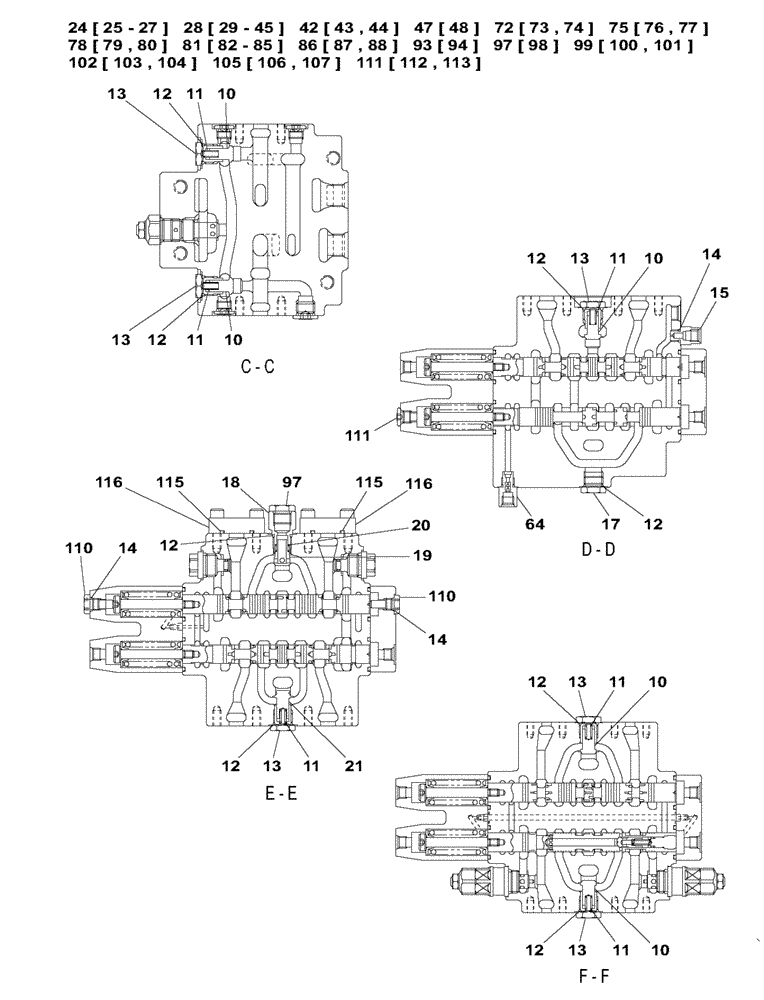 Схема запчастей Case CX145C SR - (35.359.AB[13]) - CONTROL VALVE, COMPONENTS, OFFSET (35) - HYDRAULIC SYSTEMS