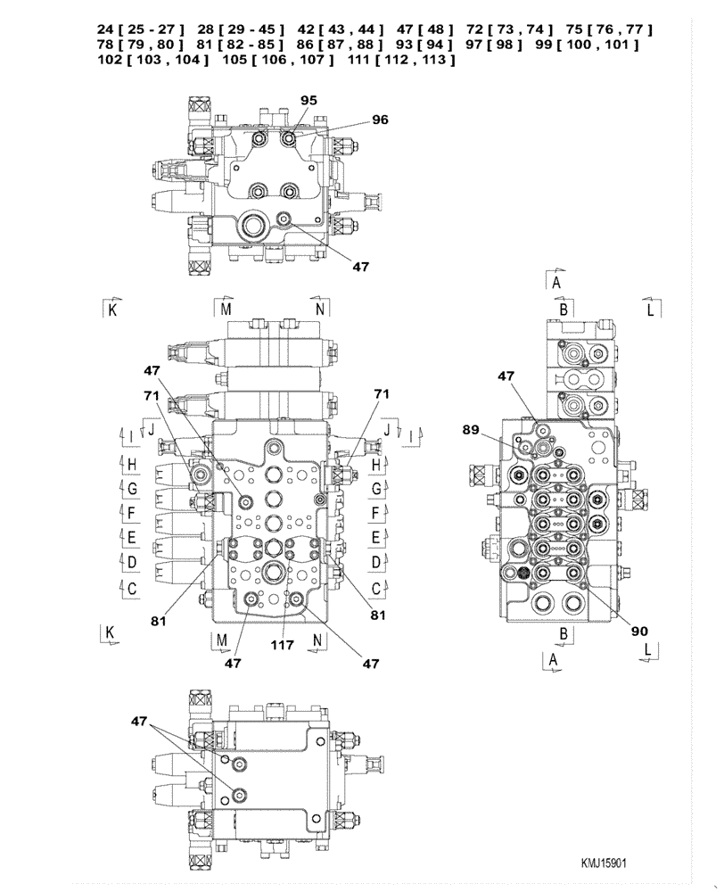 Схема запчастей Case CX145C SR - (35.359.AB[09]) - CONTROL VALVE, COMPONENTS, OFFSET (35) - HYDRAULIC SYSTEMS