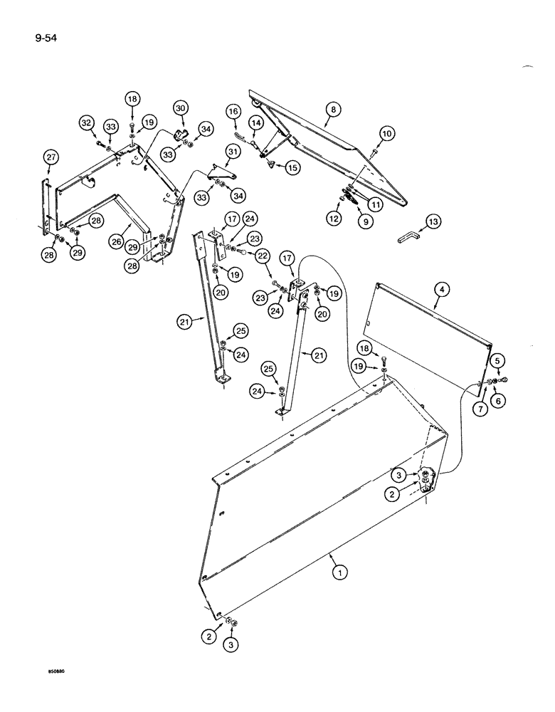 Схема запчастей Case 1085B - (9-054) - RIGHT-HAND AND FRONT SIDE SHIELDS (09) - CHASSIS