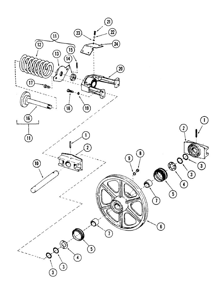 Схема запчастей Case 50 - (010) - IDLER WHEEL AND TRACK ADJUSTER, (S/N 6279926 AND AFTER) (48) - TRACKS & TRACK SUSPENSION