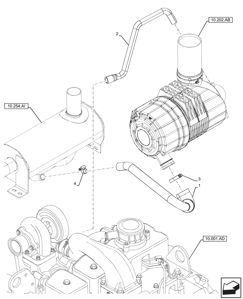 Схема запчастей Case 590SN - (10.254.AD[02]) - ENGINE, EXHAUST PIPE (10) - ENGINE