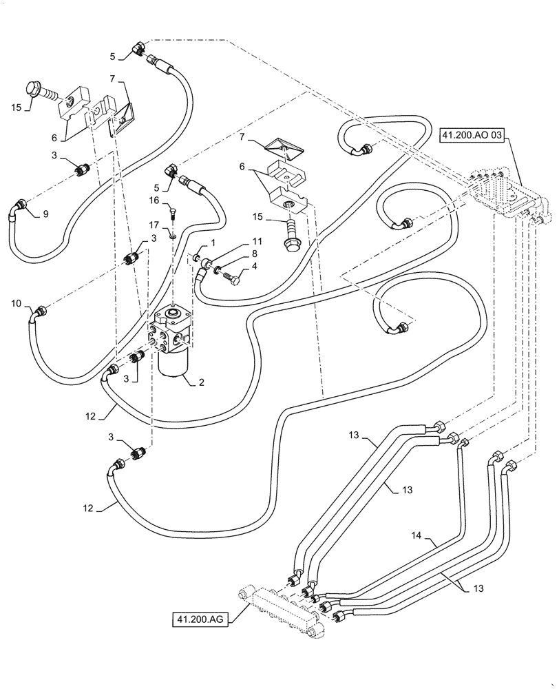 Схема запчастей Case DV209D - (41.200.AO[02]) - HYDRAULIC STEERING LINES INSTALLATION (41) - STEERING