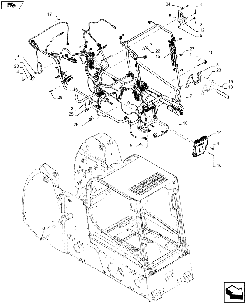 Схема запчастей Case TV380 - (55.101.AC[04]) - WIRE HARNESS & CONNECTOR, ELECTRONIC CONTROLS, OPEN CAB (55) - ELECTRICAL SYSTEMS