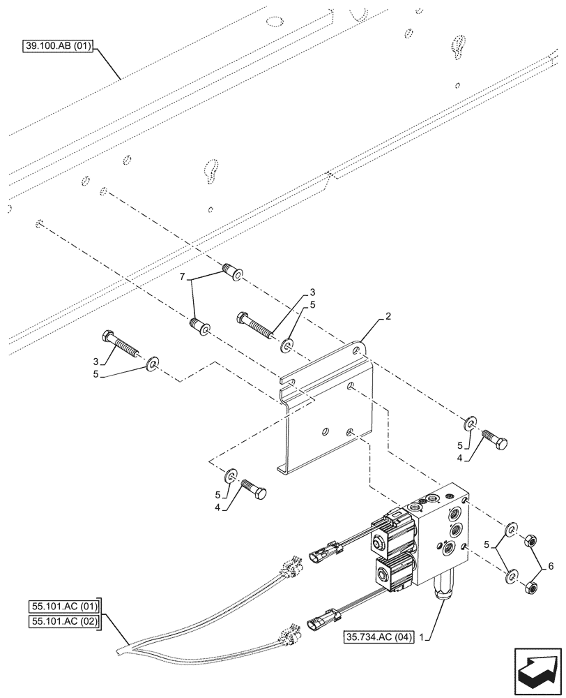 Схема запчастей Case 580SN WT - (35.734.AC[03]) - QUICK COUPLER, VALVE (35) - HYDRAULIC SYSTEMS