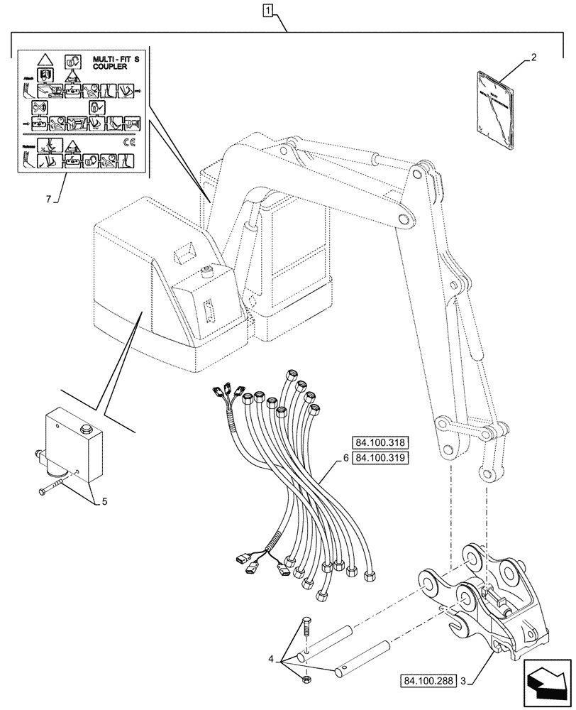 Схема запчастей Case CX75C SR - (84.100.287) - HYDRAULIC QUICK COUPLER MULTI-FIT S KIT, EU MODELS (84) - BOOMS, DIPPERS & BUCKETS