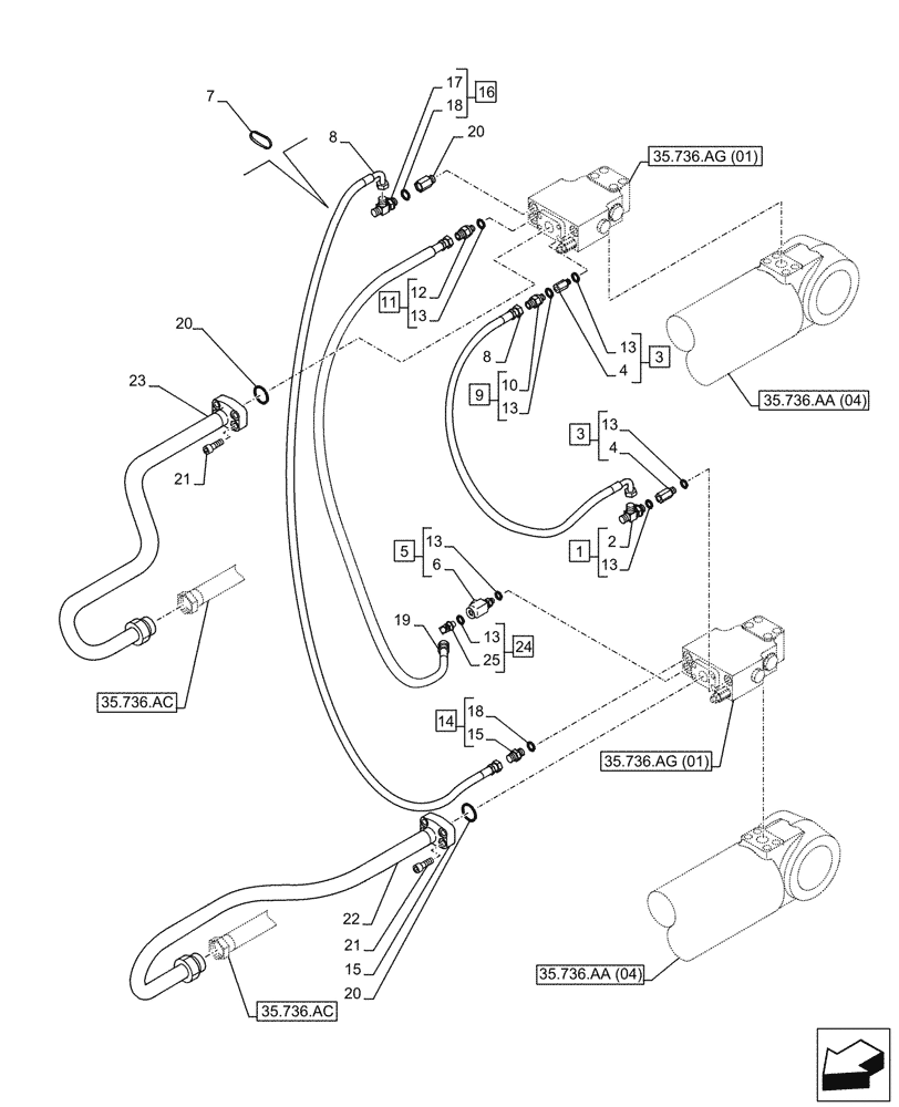 Схема запчастей Case CX210D LC LR - (35.736.AK[02]) - VAR - 461585, 481064 - BOOM, LIFT CYLINDER, SAFETY VALVE, LINE (35) - HYDRAULIC SYSTEMS
