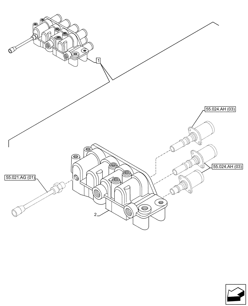 Схема запчастей Case 580SN WT - (21.135.AQ[02]) - VAR - 423062 - TRANSMISSION, POWERSHIFT, CONTROL VALVE, COMPONENTS, 4WD (21) - TRANSMISSION