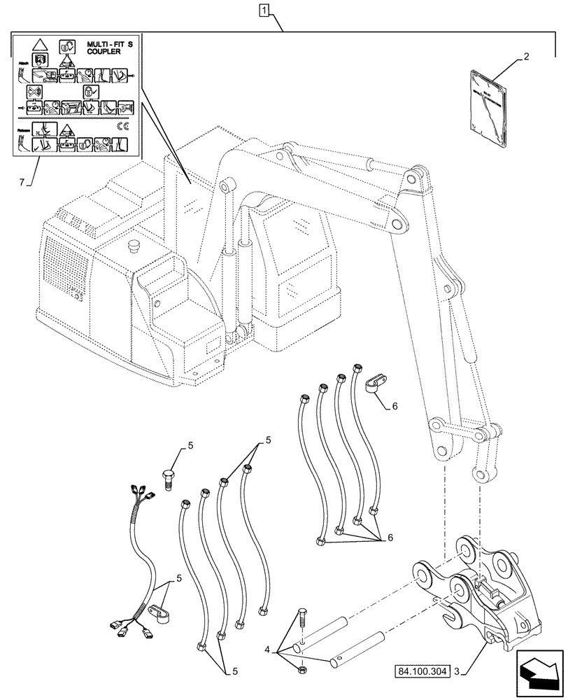 Схема запчастей Case CX350D LC - (84.100.303) - HYDRAULIC QUICK COUPLER MULTI-FIT S KIT (84) - BOOMS, DIPPERS & BUCKETS