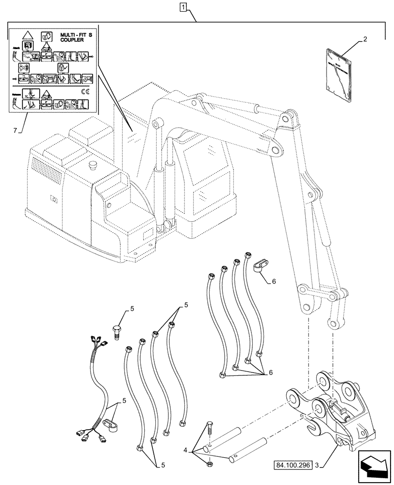 Схема запчастей Case CX250D LC - (84.100.299) - HYDRAULIC QUICK COUPLER MULTI-FIT S KIT (84) - BOOMS, DIPPERS & BUCKETS