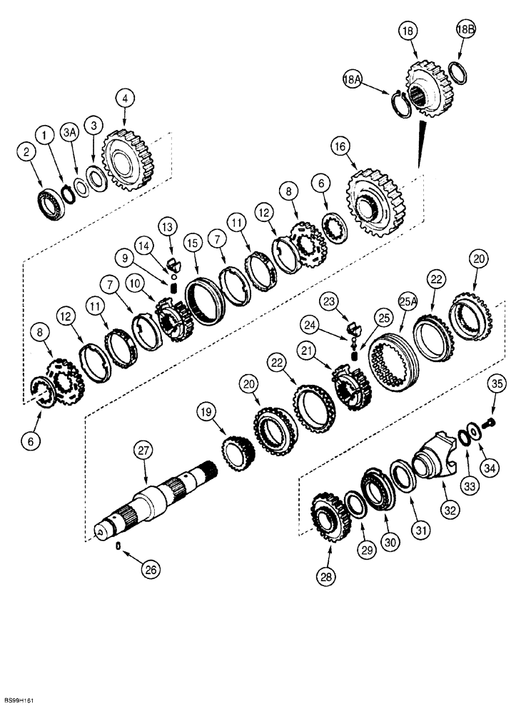 Схема запчастей Case 580SL - (6-076) - CARRARO TRANSMISSION ASSEMBLY, SECONDARY SHAFT, 2 OR 4 WHEEL DRIVE MODELS WITHOUT POWERSHAFT TRANS. (06) - POWER TRAIN