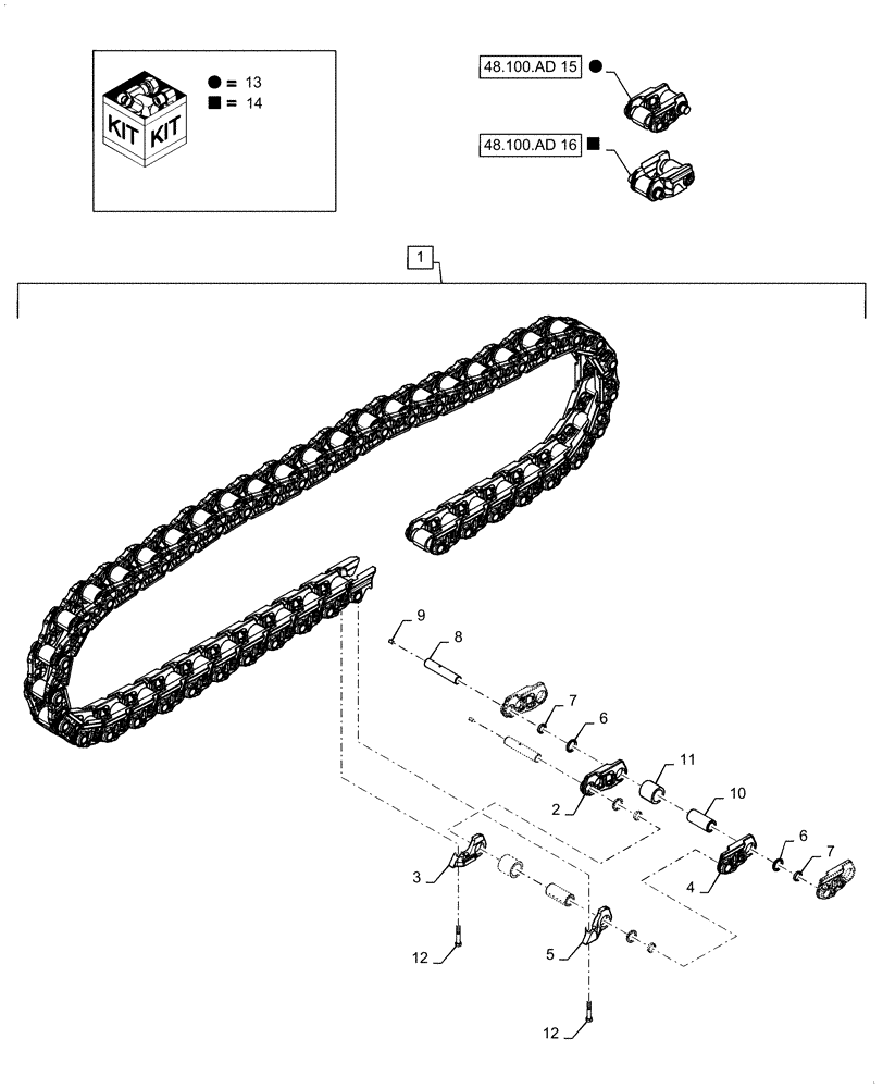 Схема запчастей Case 2050M WT/LGP - (48.100.AD[14]) - TRACK CHAIN 45 LINK CELT (48) - TRACKS & TRACK SUSPENSION