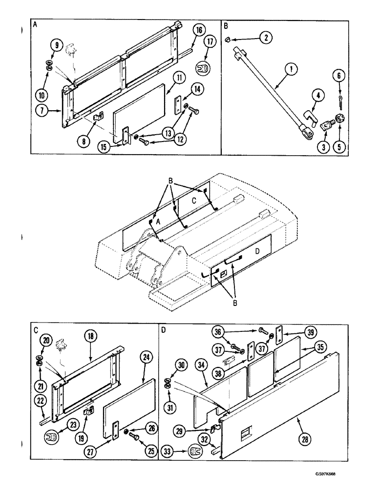 Схема запчастей Case 220B - (9-014) - TURNTABLE SIDE ACCESS COVERS, P.I.N. 74495 THROUGH 74597, P.I.N. 03201 AND AFTER (09) - CHASSIS